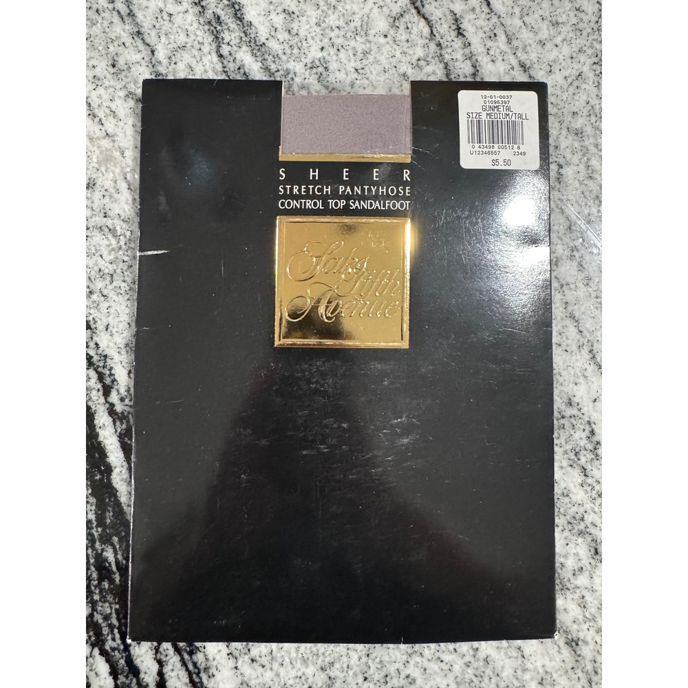 Saks Fifth Avenue Sheer Pantyhose Control Top Sandalfoot Gunmetal Medium‎ Tall